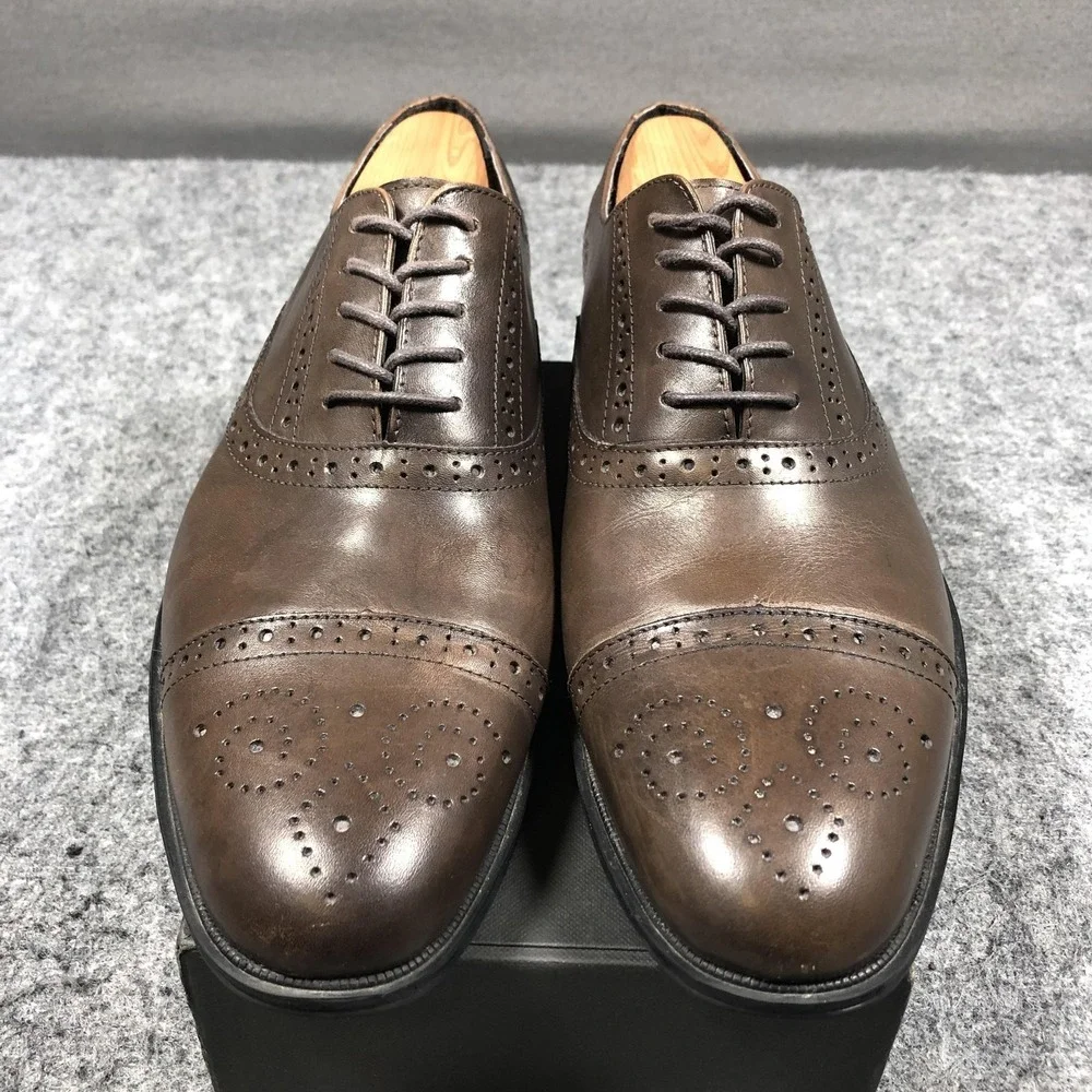 Kenneth Cole Reaction Shoes Mens Size 10.5 Brown Leather Cap Toe Oxford Dress